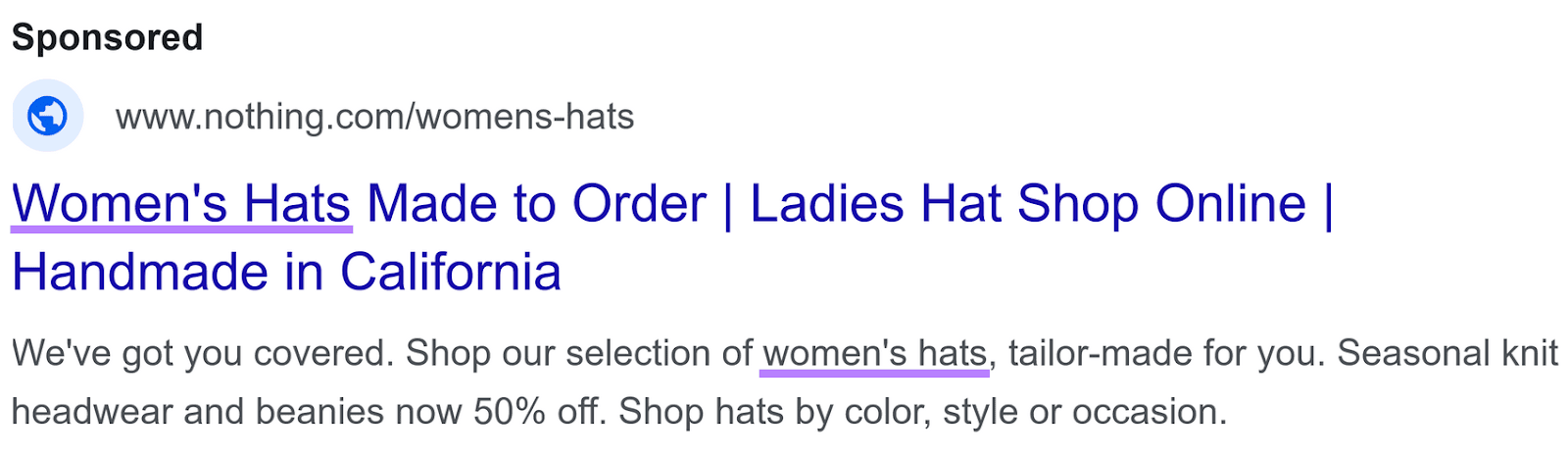 an ad copy for "women's hards" generated by AI Ad Copy Generator
