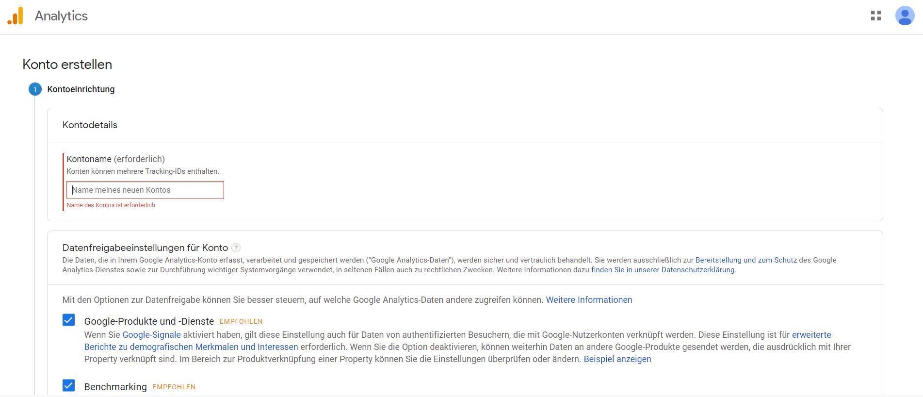 Google Analytics: Konto erstellen