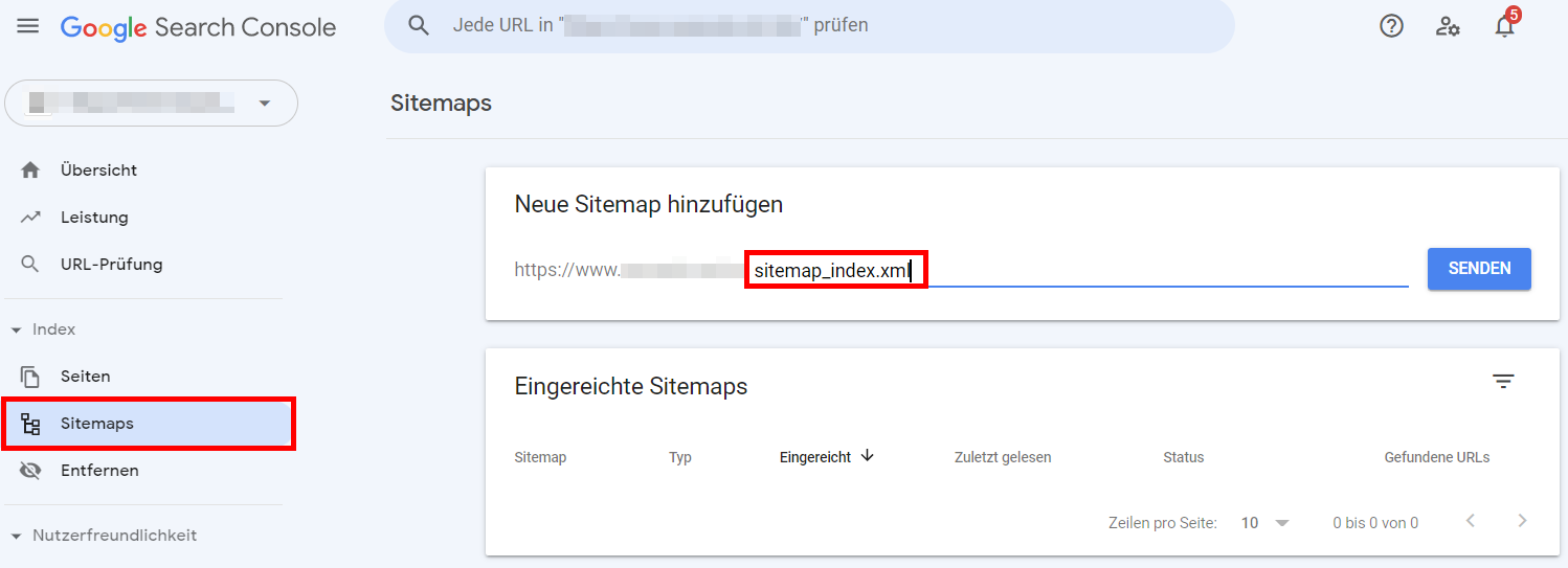 Sitemap einreichen über Google Search Console