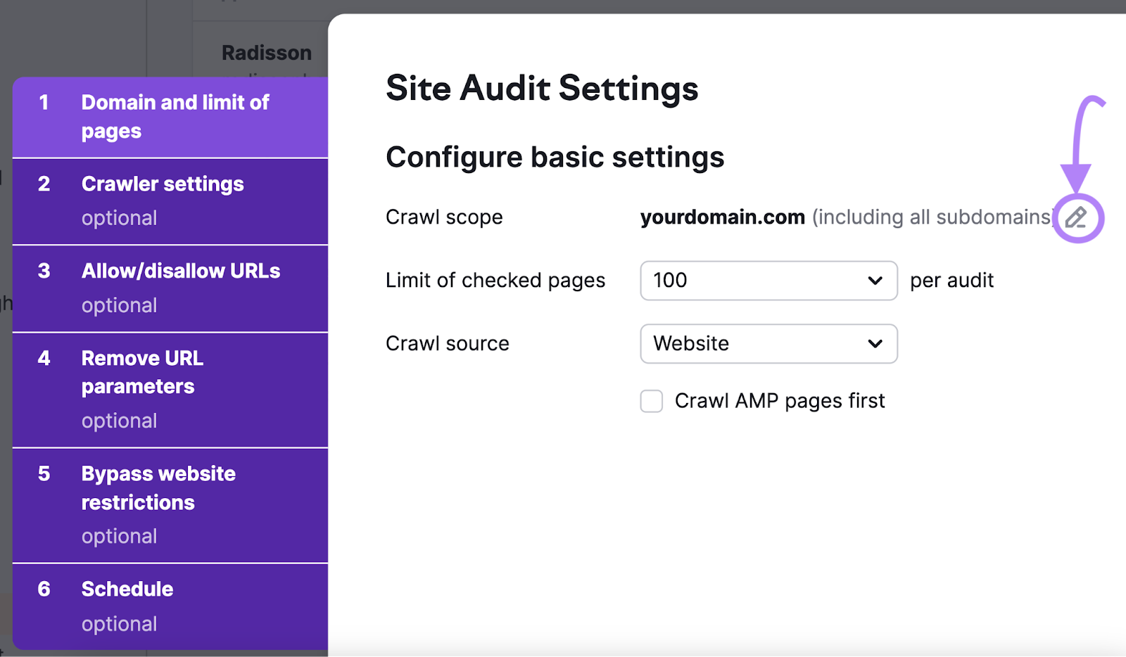 Define the scope of your crawl in Site Audit settings