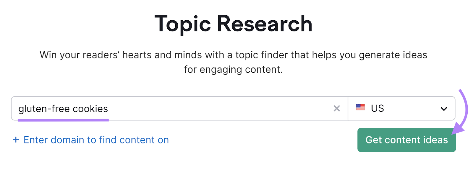 "gluten-free cookies" entered into the Topic Research tool search bar