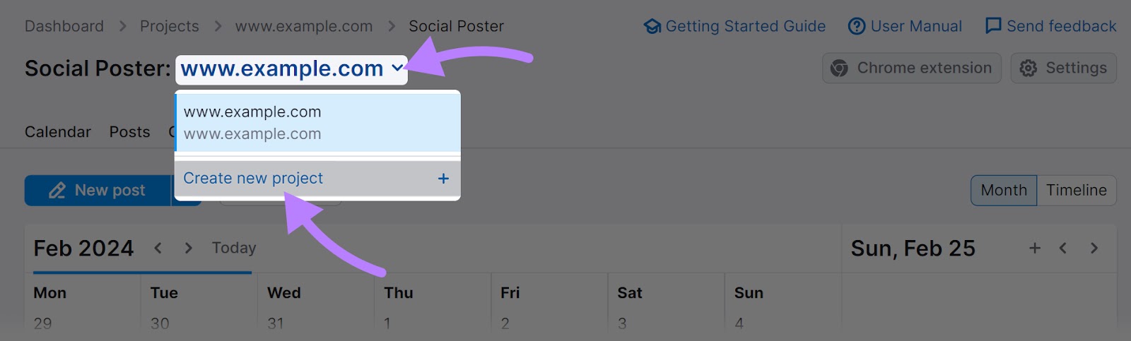 "Create new project" button in Social Poster