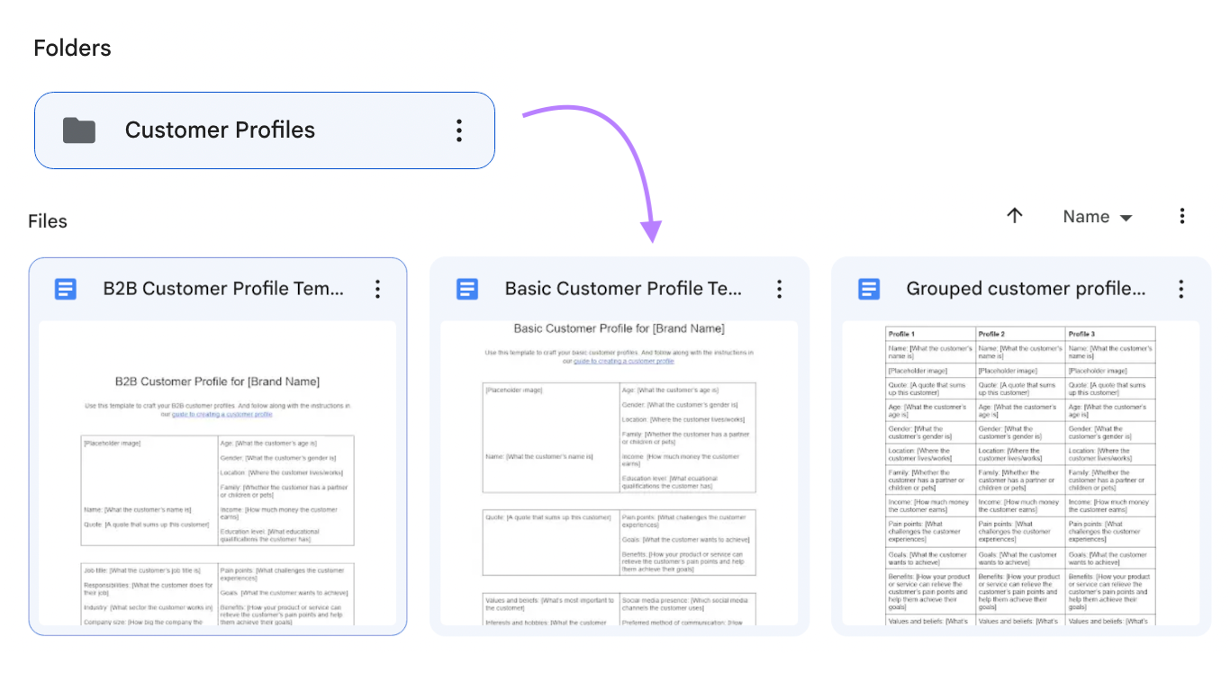 "Customer Profiles" folder in Google Drive