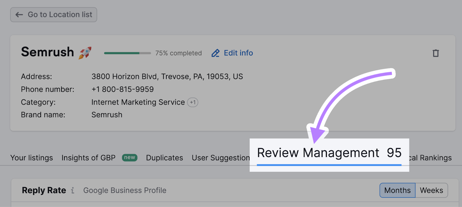 "Review Management" tab