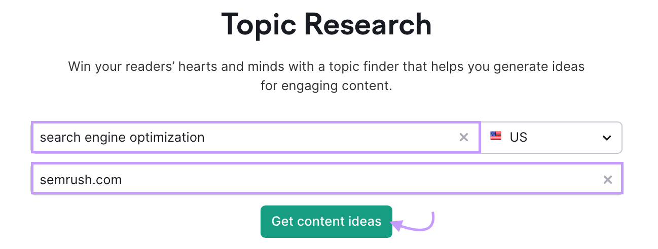 Topic Research tool search bar.