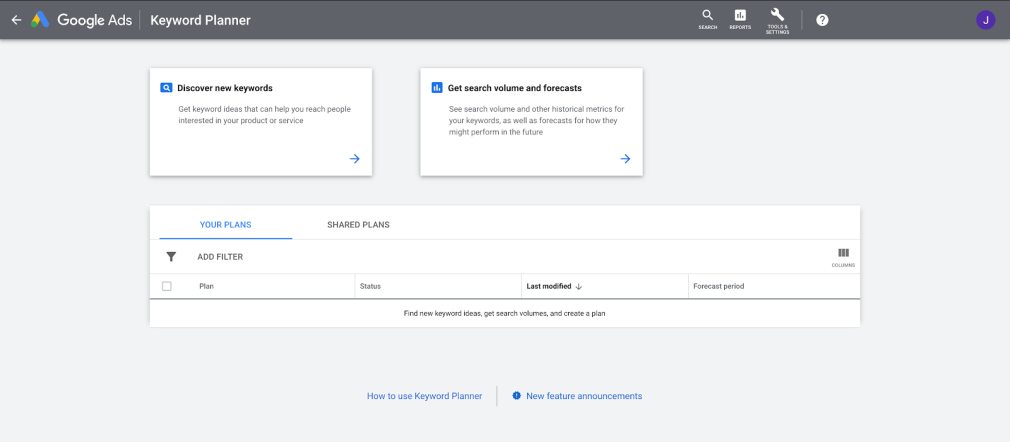 keyword planner discover new keywords