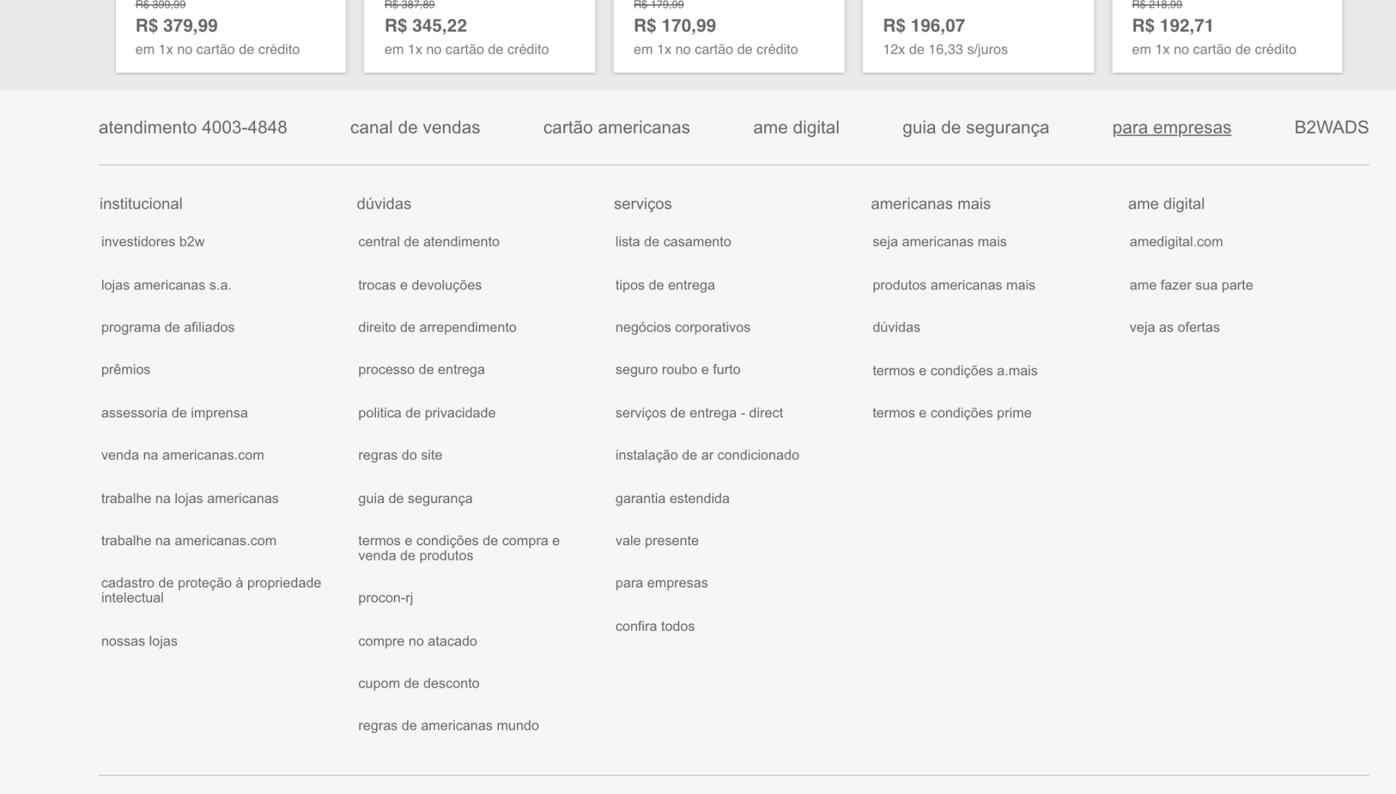 Sitemap loja Americanas