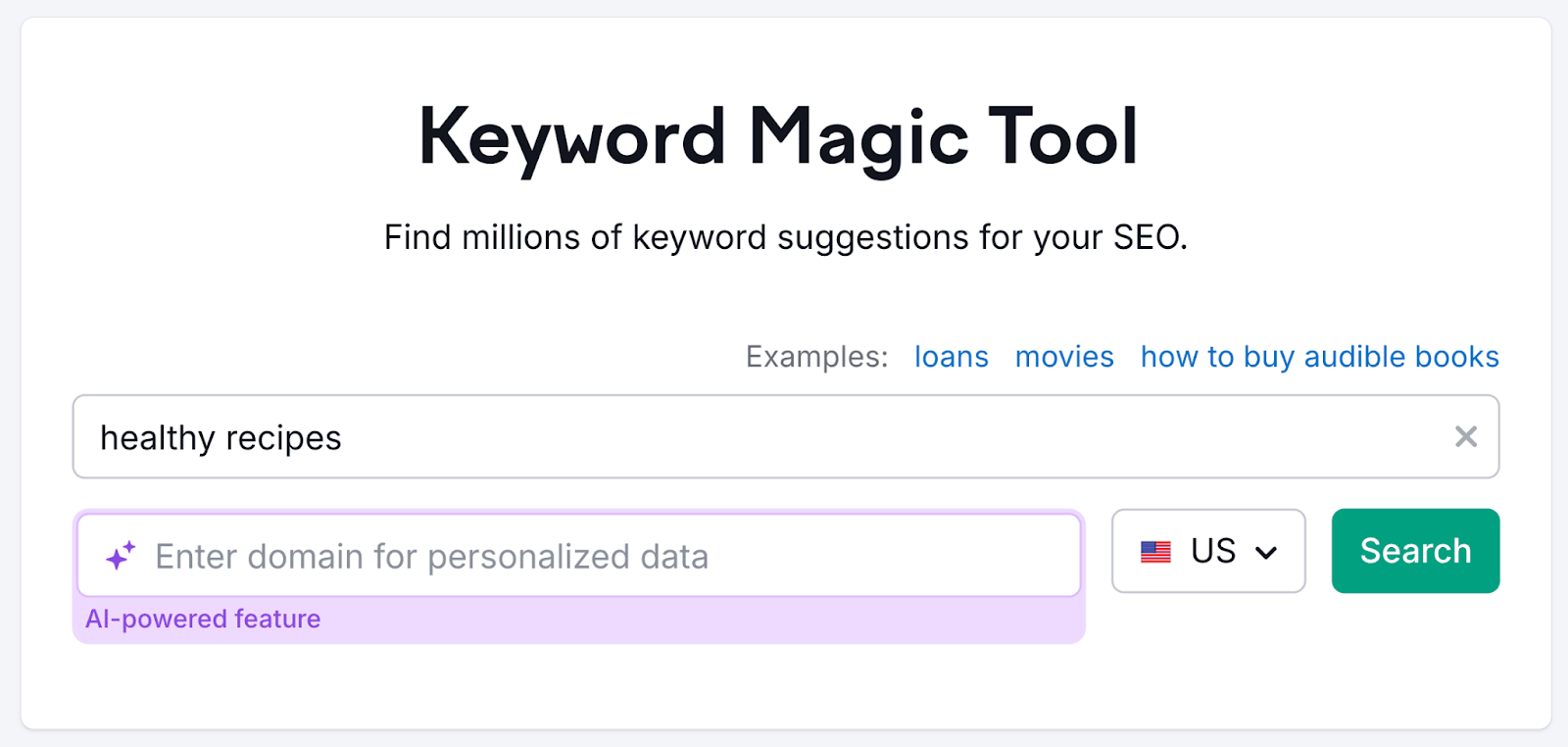 Keyword Magic Tool with the keyword "healthy recipes" plugged in