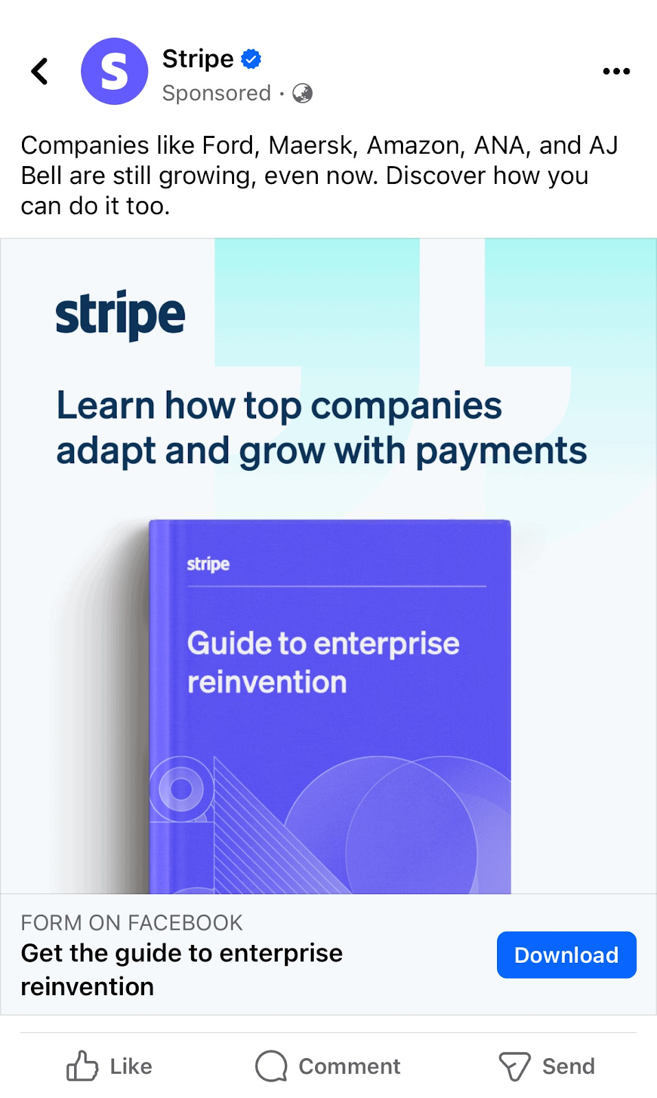A Facebook feed ad for Stripe