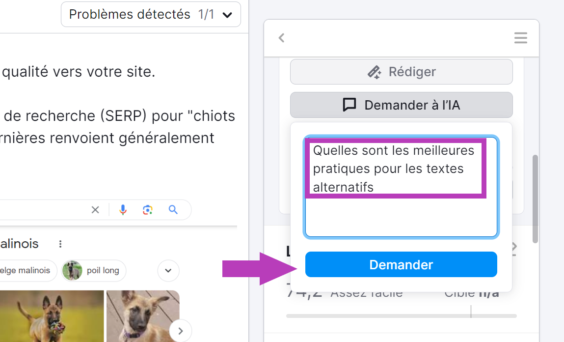 Demander à l'IA dans SEO Writing Assistant