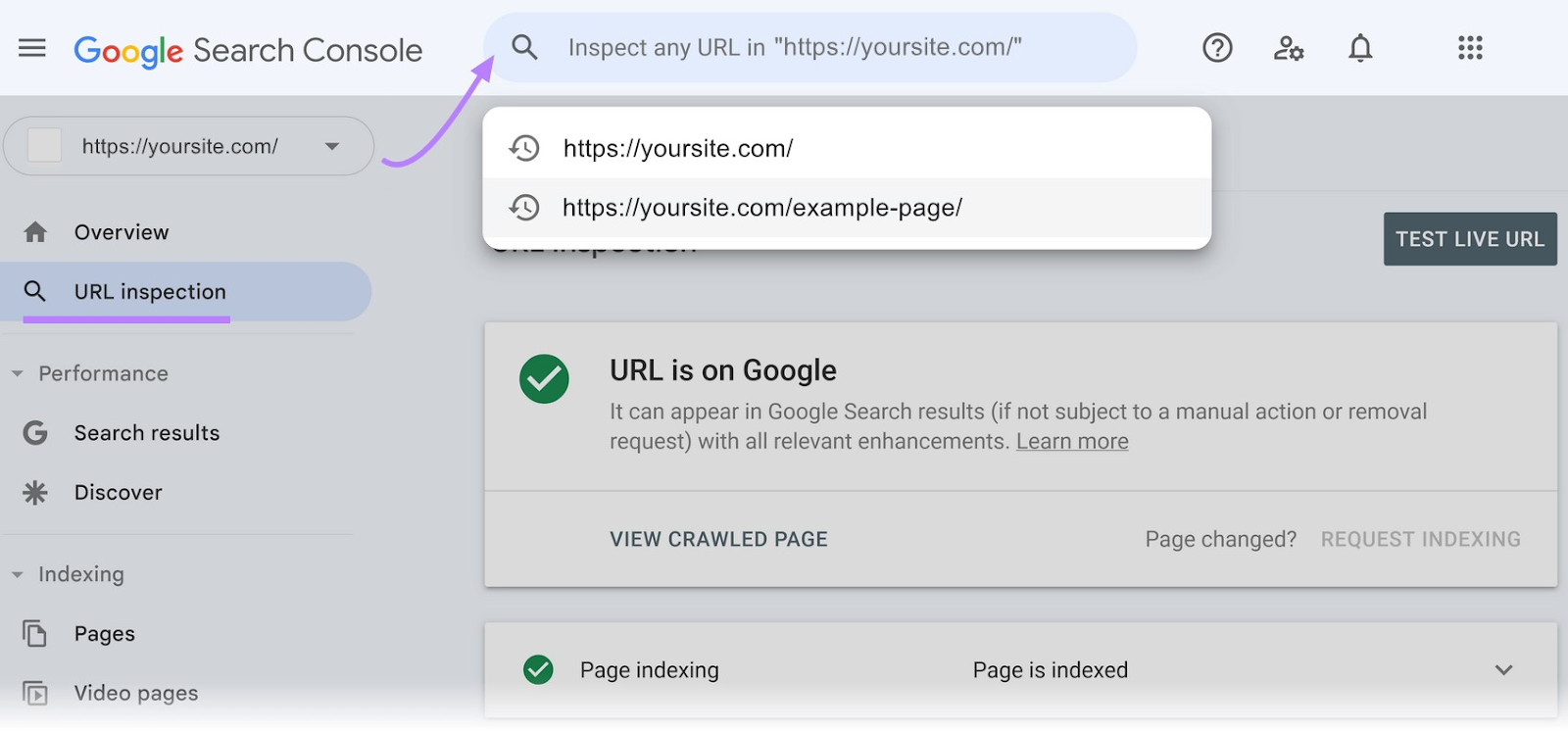 URL Inspection tool in Google Search Console
