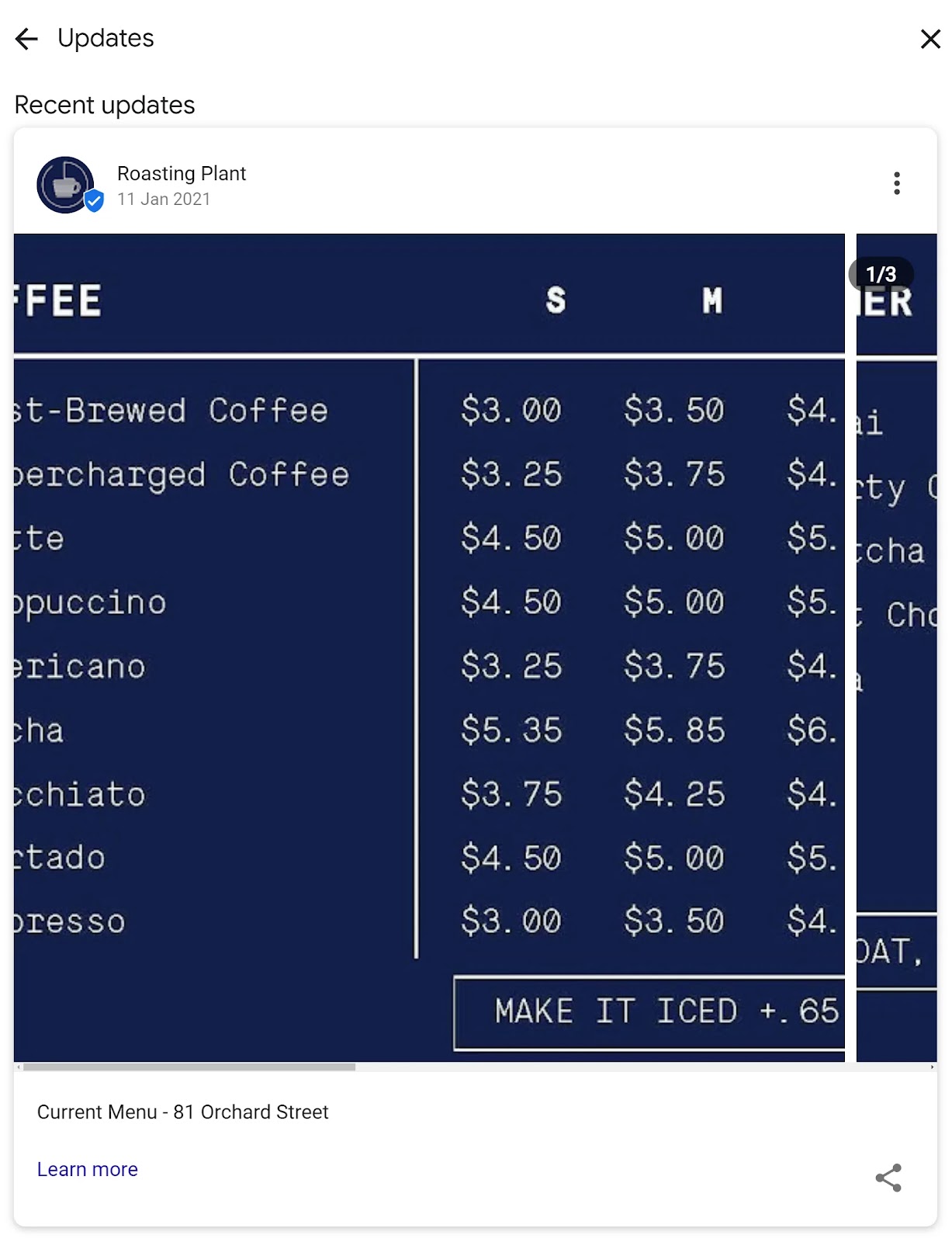 Roasting Plant's GBP update sharing the changes to its pricing