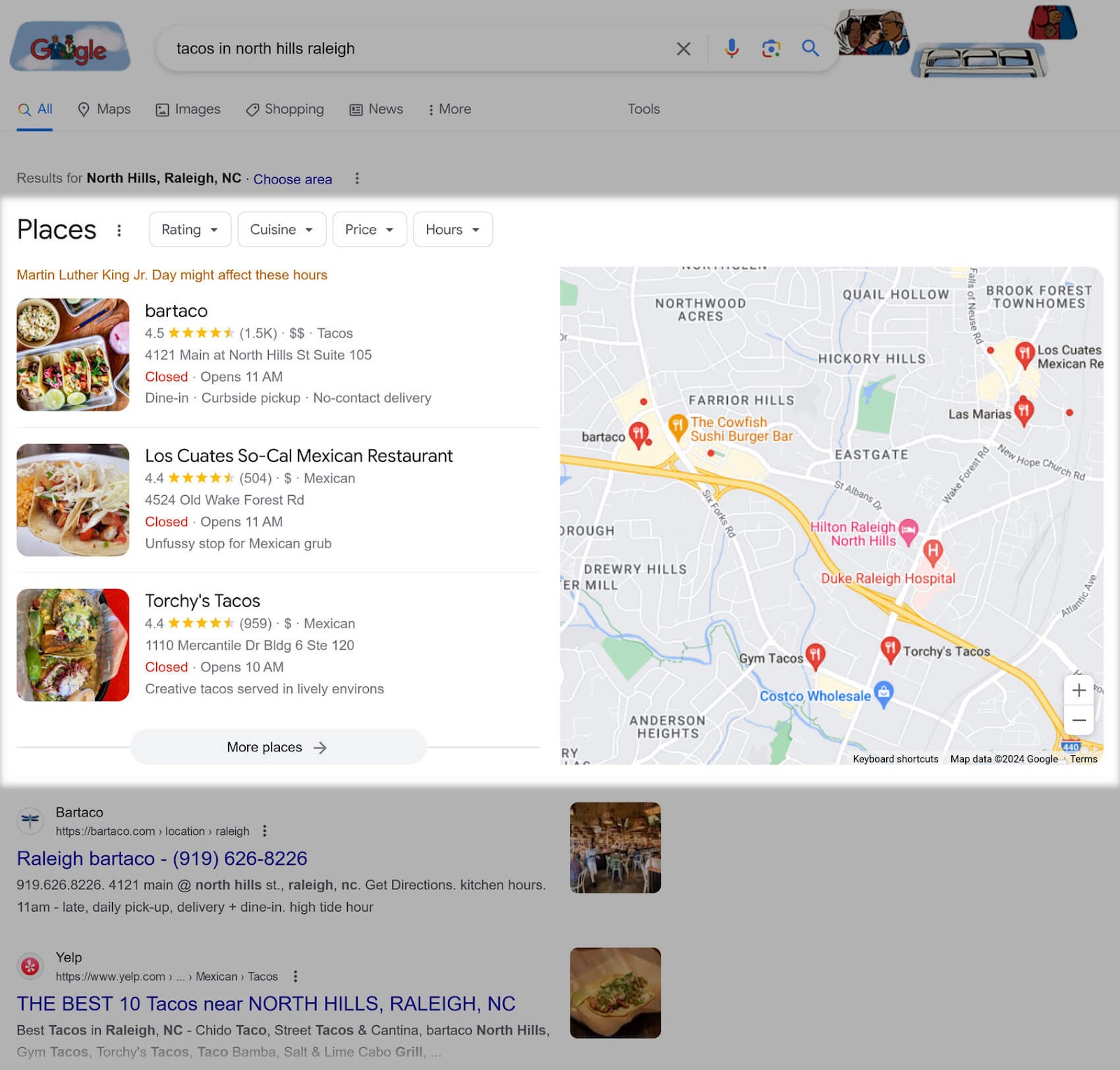 A section of SERP that Google local pack takes highlighted