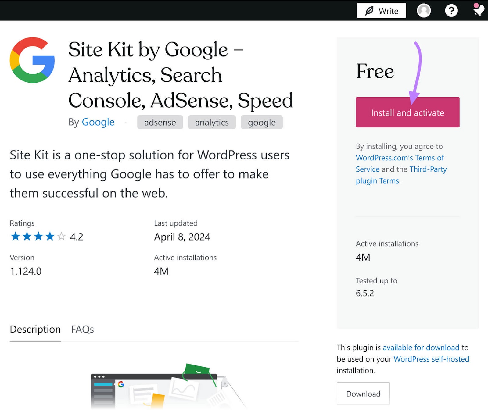 Installing Site Kit by Google plugin