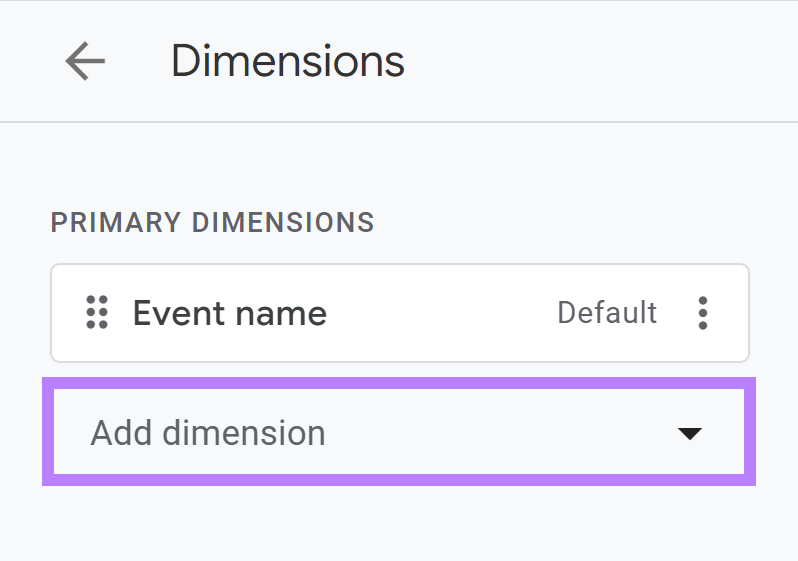 Add dimension dropdown highlighted.
