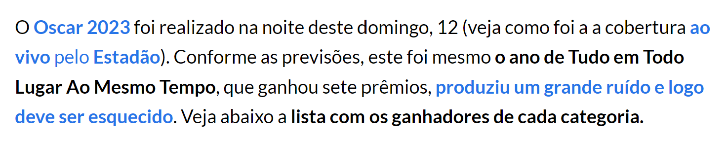 exemplo de texto com hiperlinks azuis