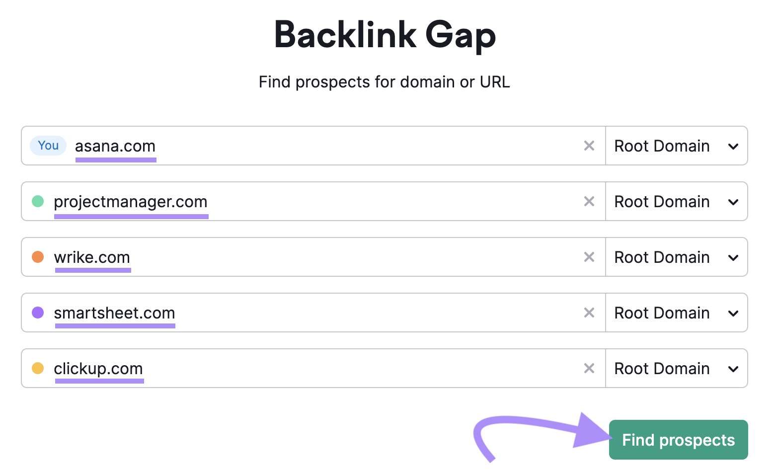 Backlink Gap instrumentality   hunt  barroom  has 5  saas seo competitors