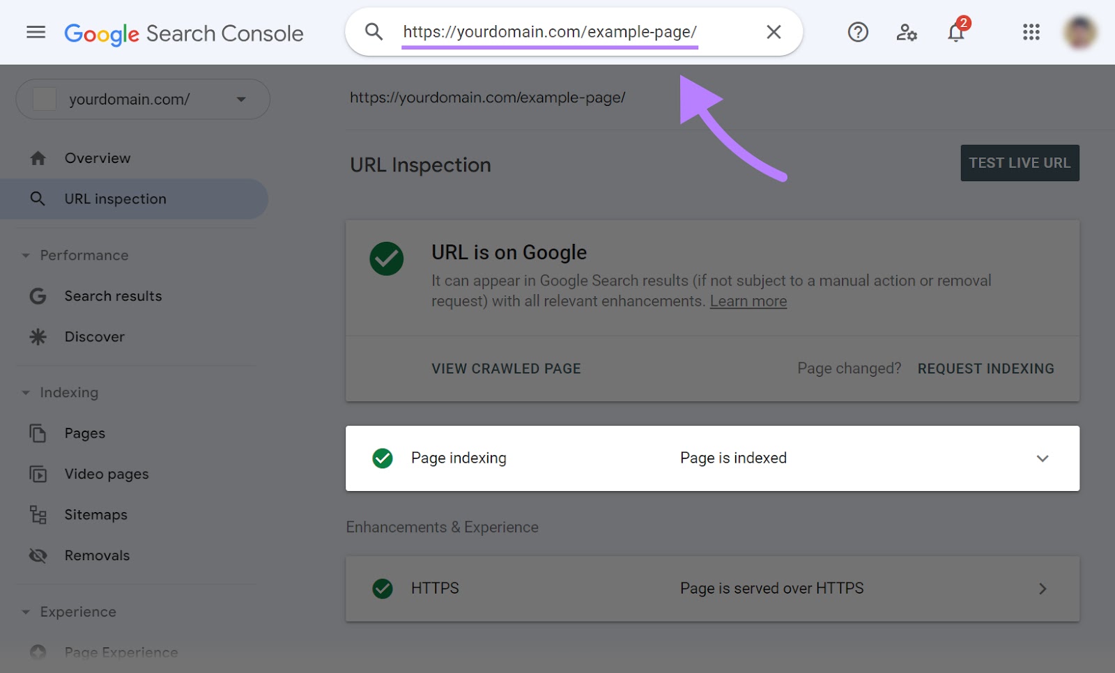 Page indexing status in Google Search Console