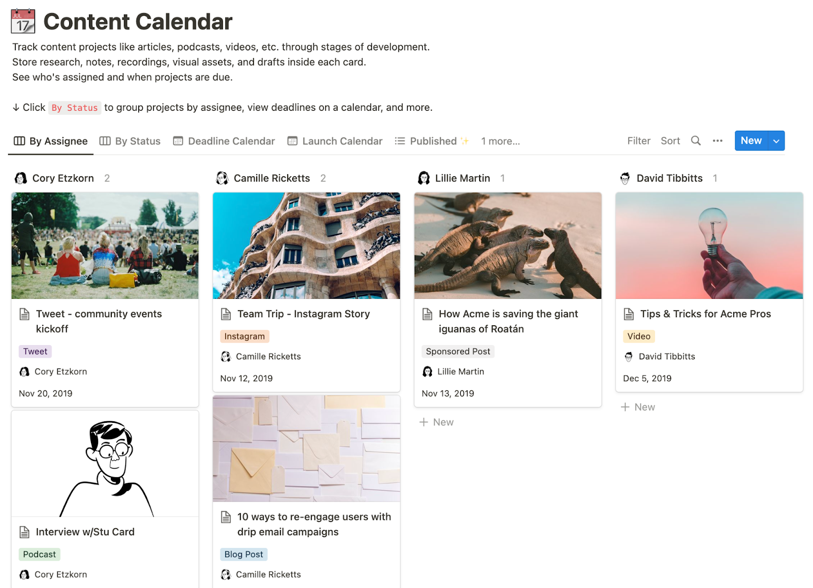 Notion content calendar