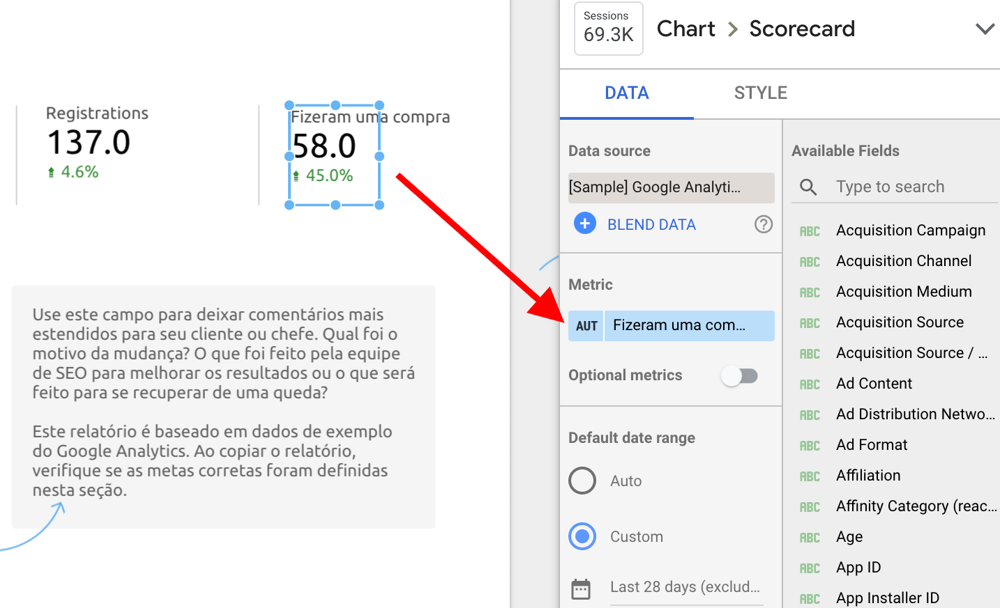 Google Data Studio: Changing Google Analytics goals