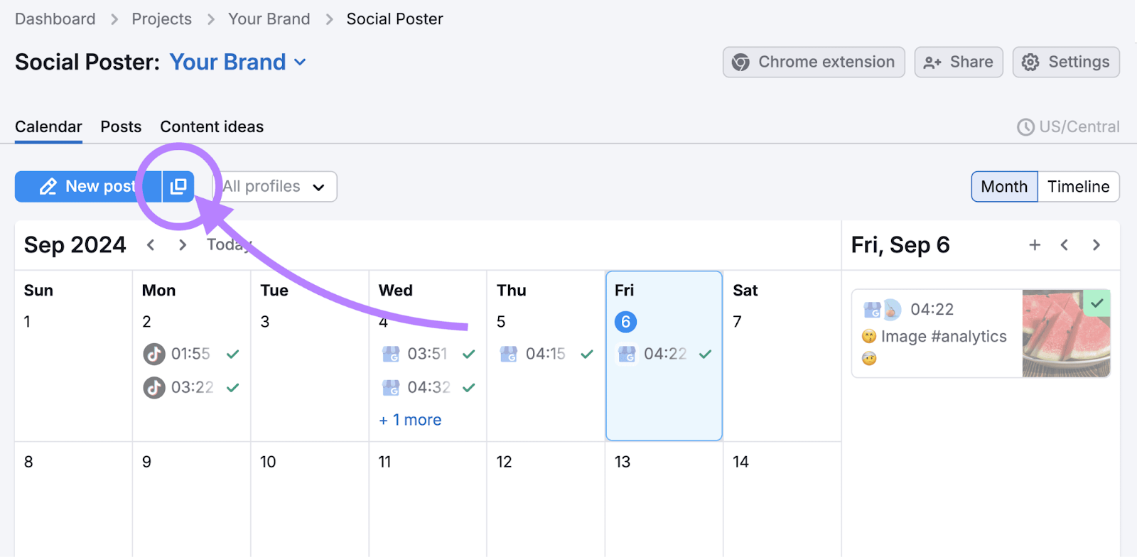 Semrush Social Poster's bulk scheduling icon