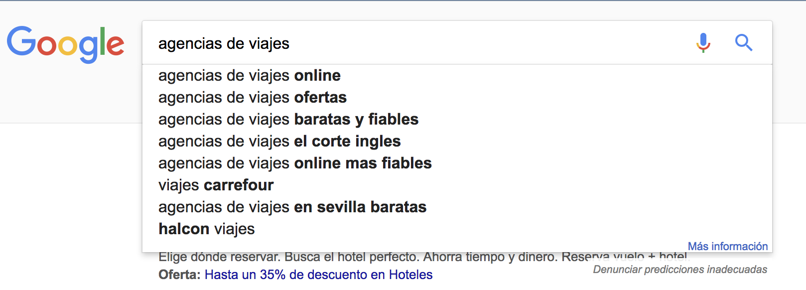 SEO para agencias de viajes - Sugerencias de búsquedas sobre "agencias de viajes" en España