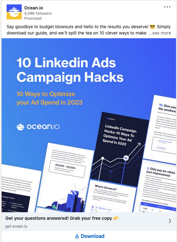 an example of LinkedIn Ad by Ocean.io
