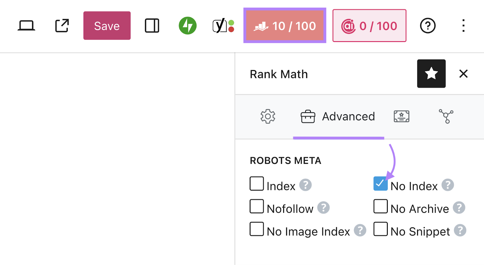 no index option selected