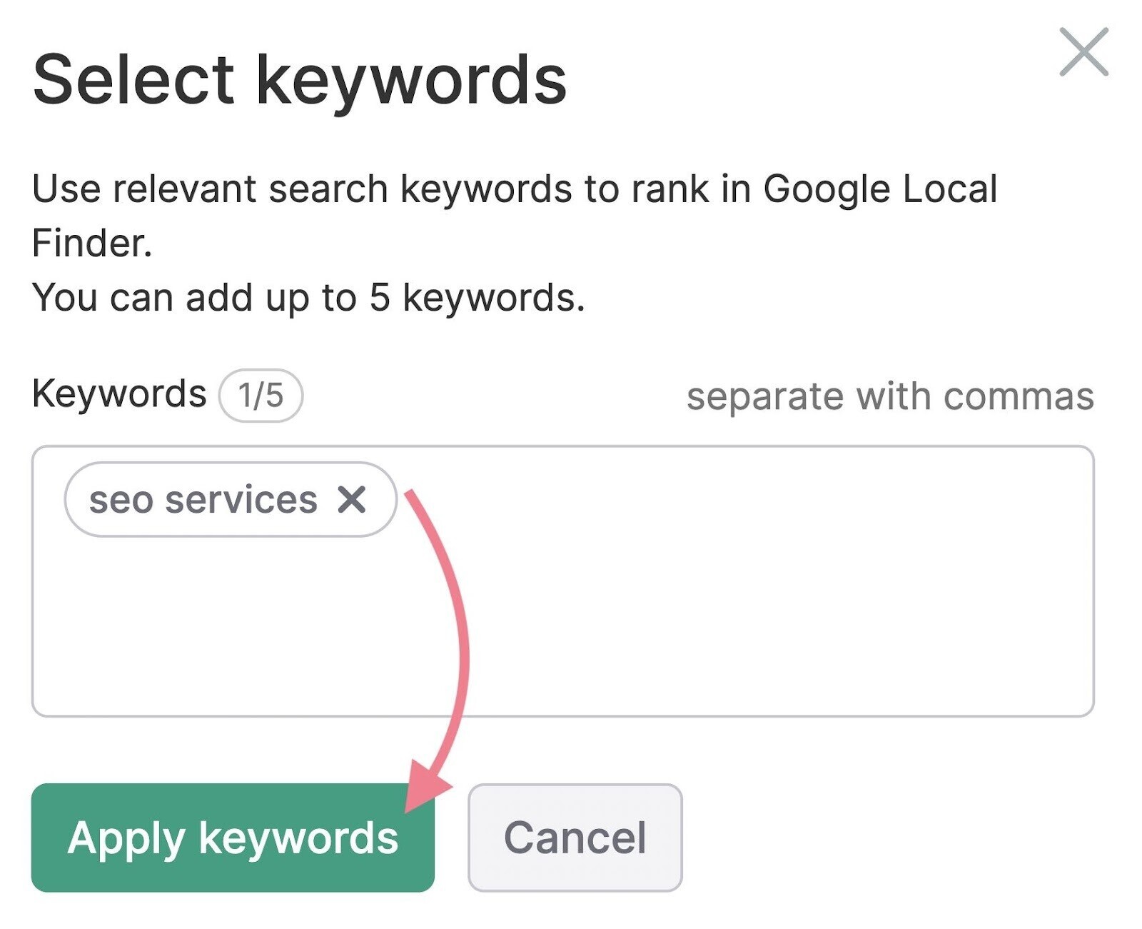 add up to five local keywords to track