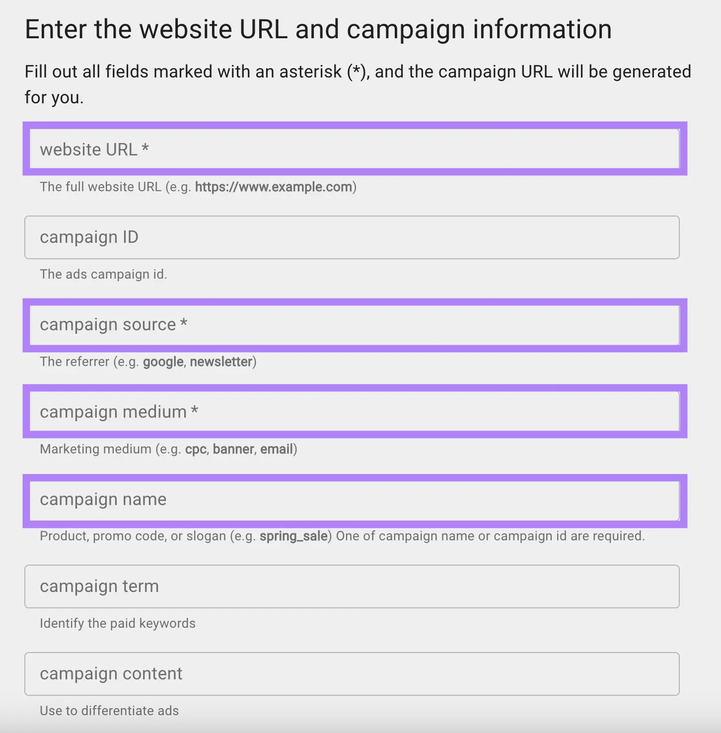 page to participate  website URL and run  accusation  similar  source, medium, name, word  etc. connected  Google's Campaign URL Builder