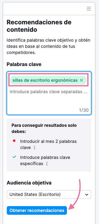 Ejemplo del SWA con "sillas de escritorio ergonómicas"