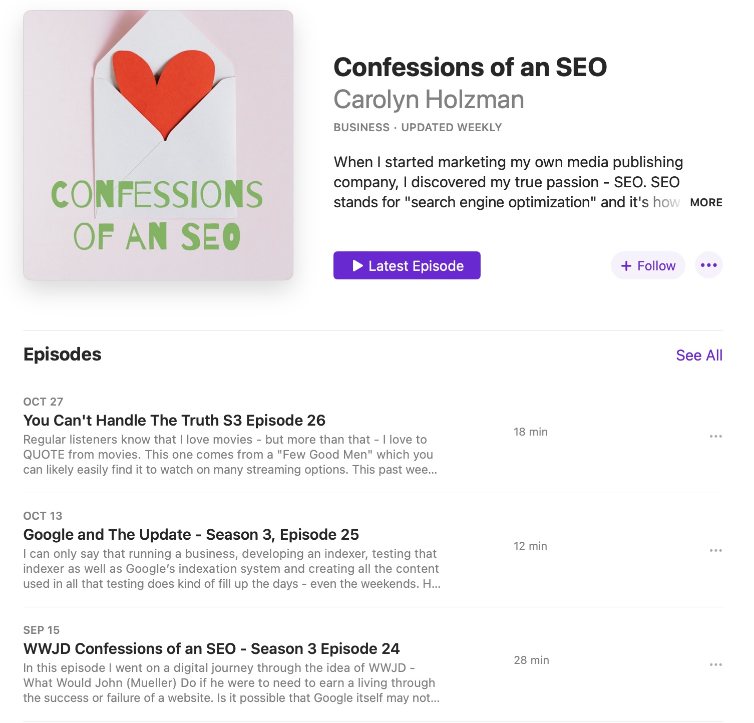 Confessions of an SEO podcast page