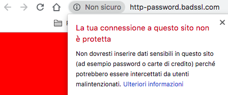 Come Chrome segnala agli utenti un sito http non sicuro