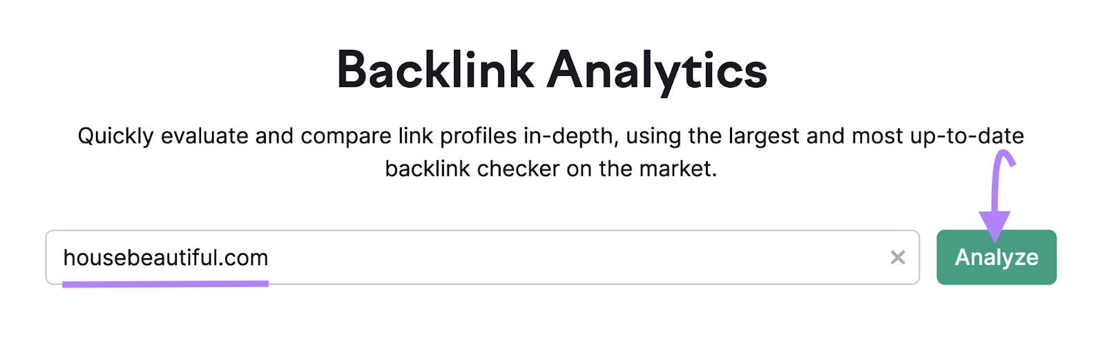 "housebeautiful.com" entered into the Backlink Analytics tool