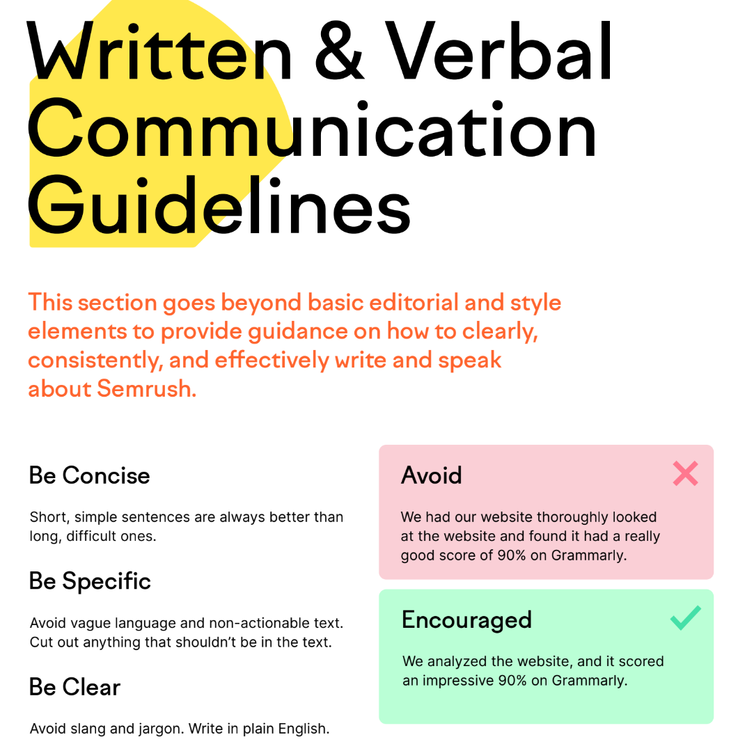 content style guide example - Semrush