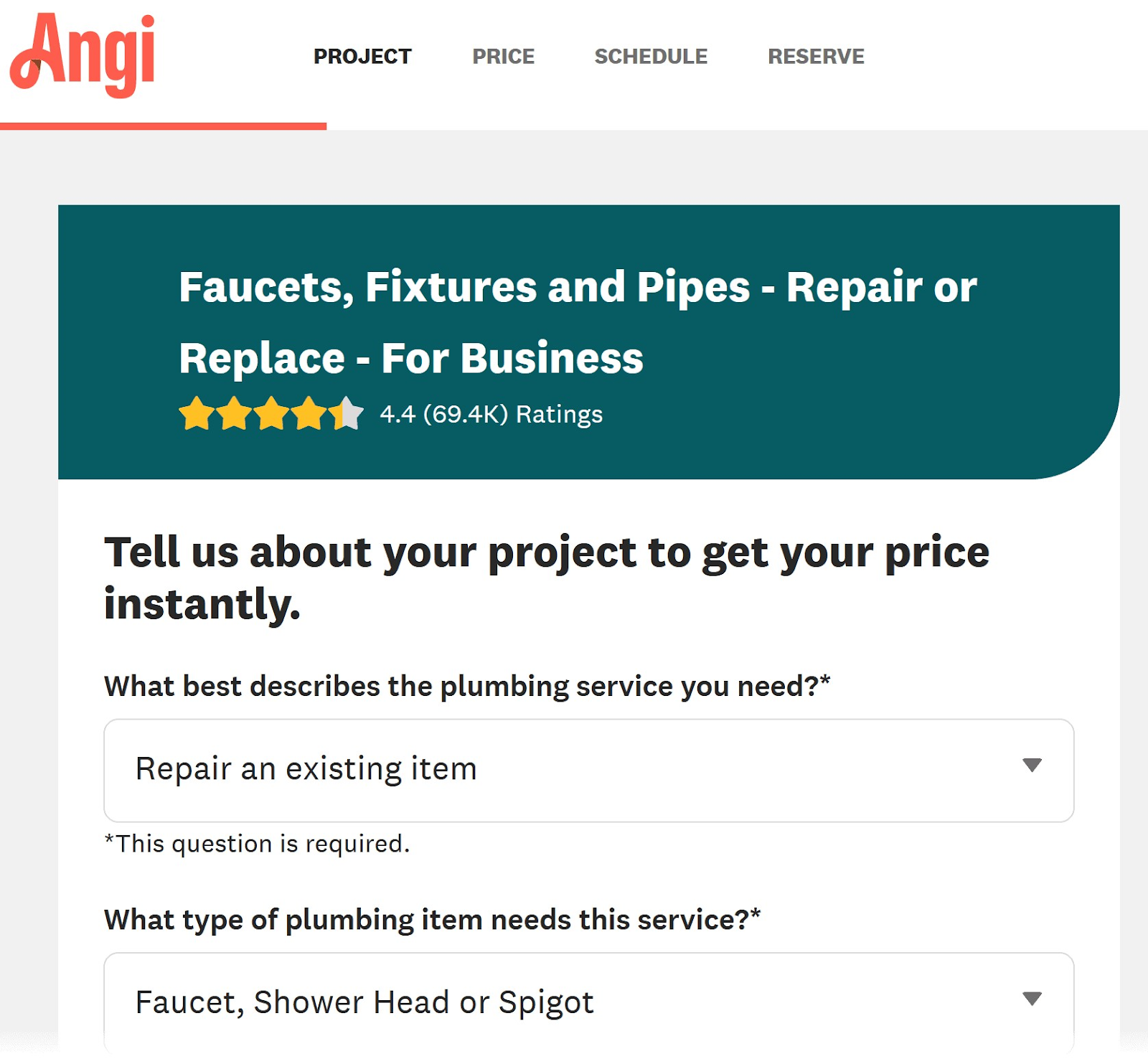 Sección de la página" del Proyecto "de Angi