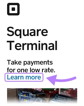 "Learn more" button highlighted in Square's banner ad
