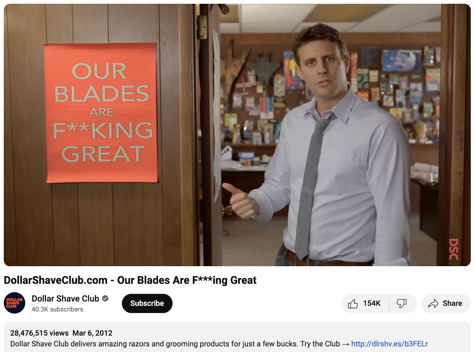 Dollar Shave Club youtube video highlighting their blades