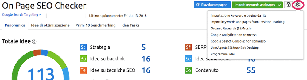 Come modificare le opzioni di configurazione di On Page SEO Checker