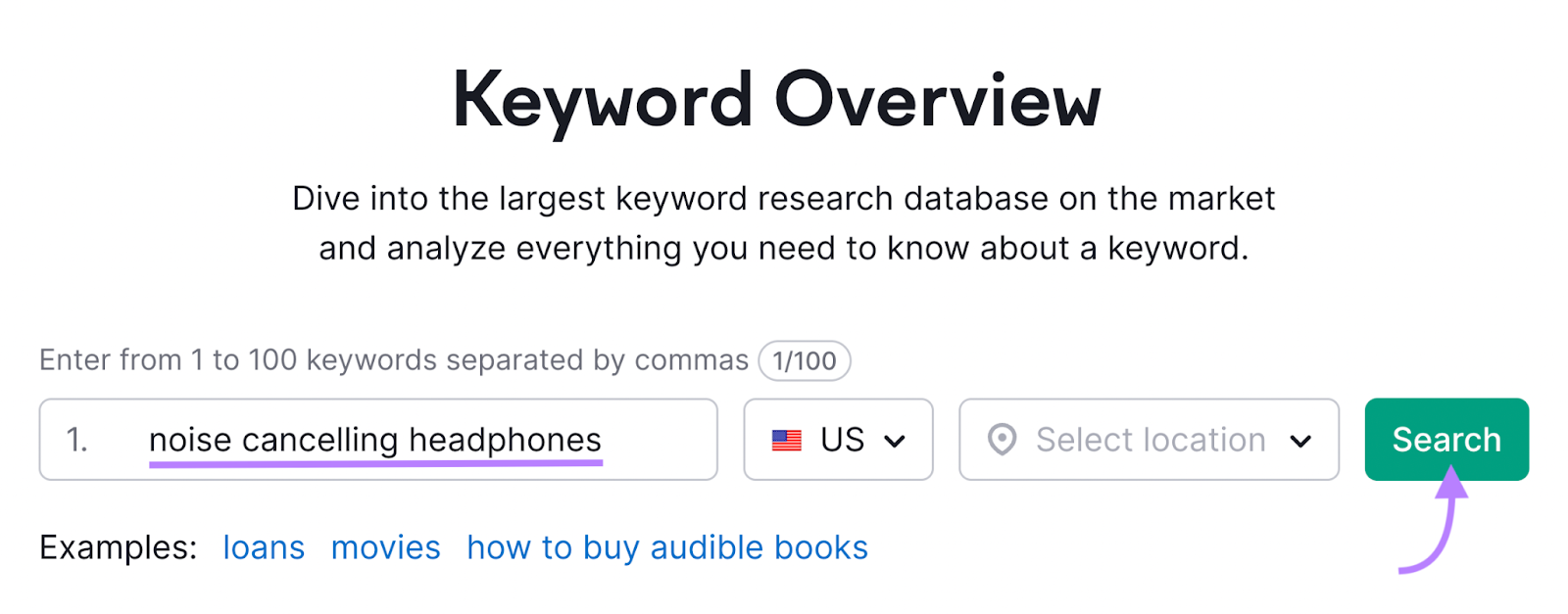 “noise-canceling headphones” entered into the Keyword Overview search bar