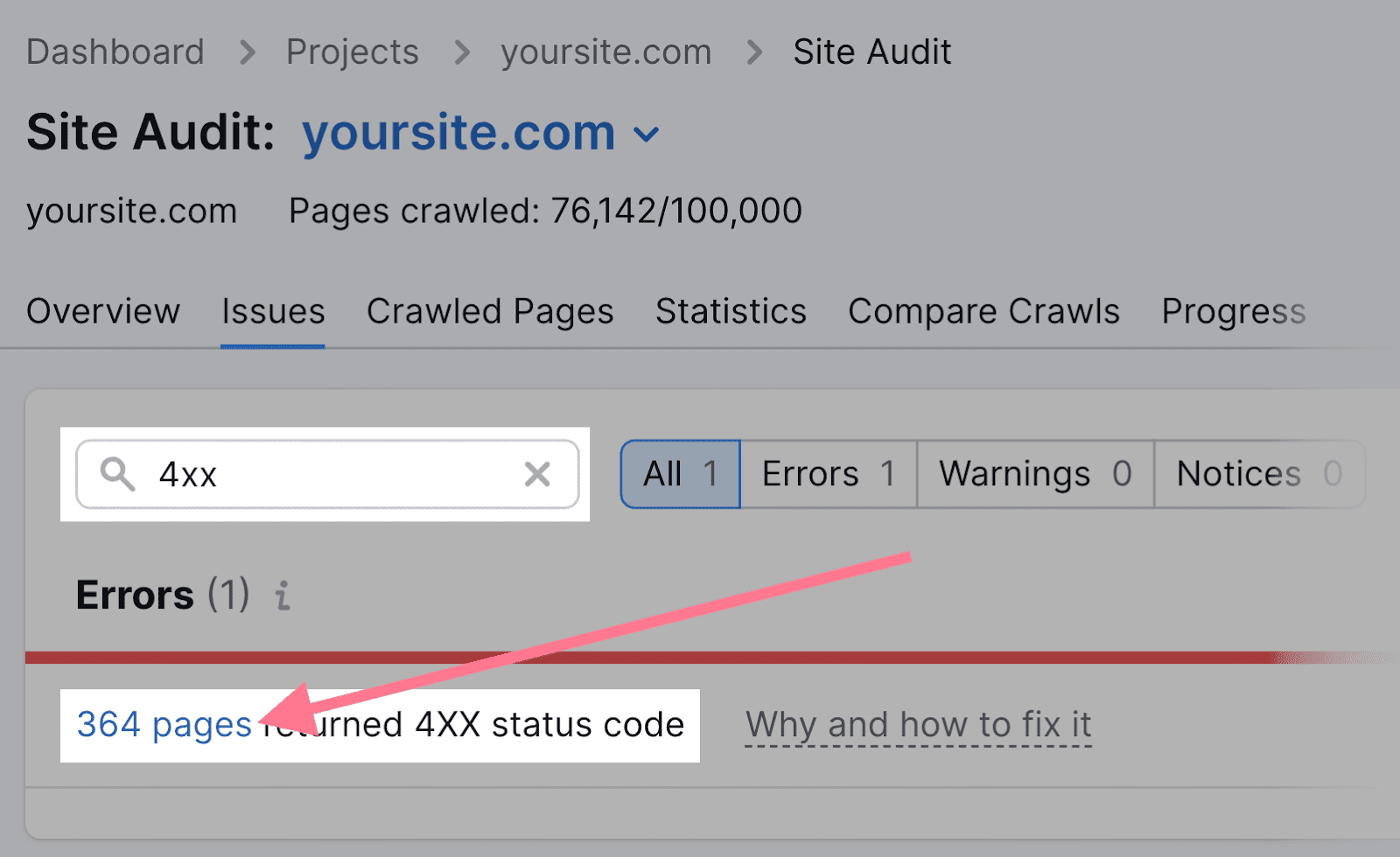 how to find pages with error