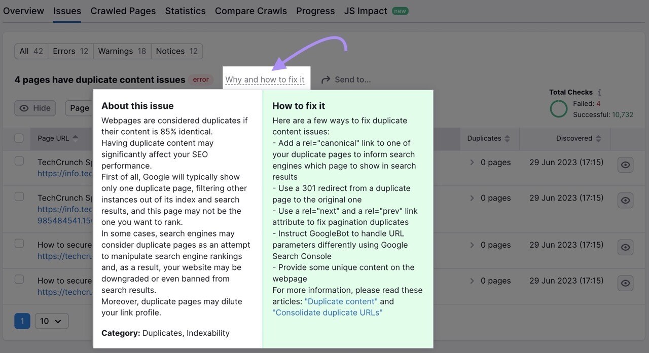 “Why and how to fix it” section