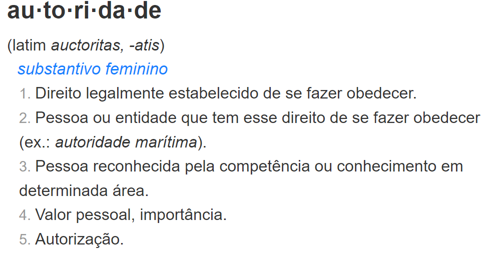 definição de autoridade no dicionário