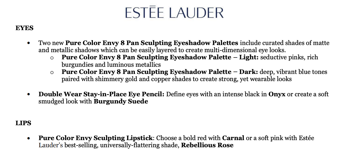 Estee Lauder press release example