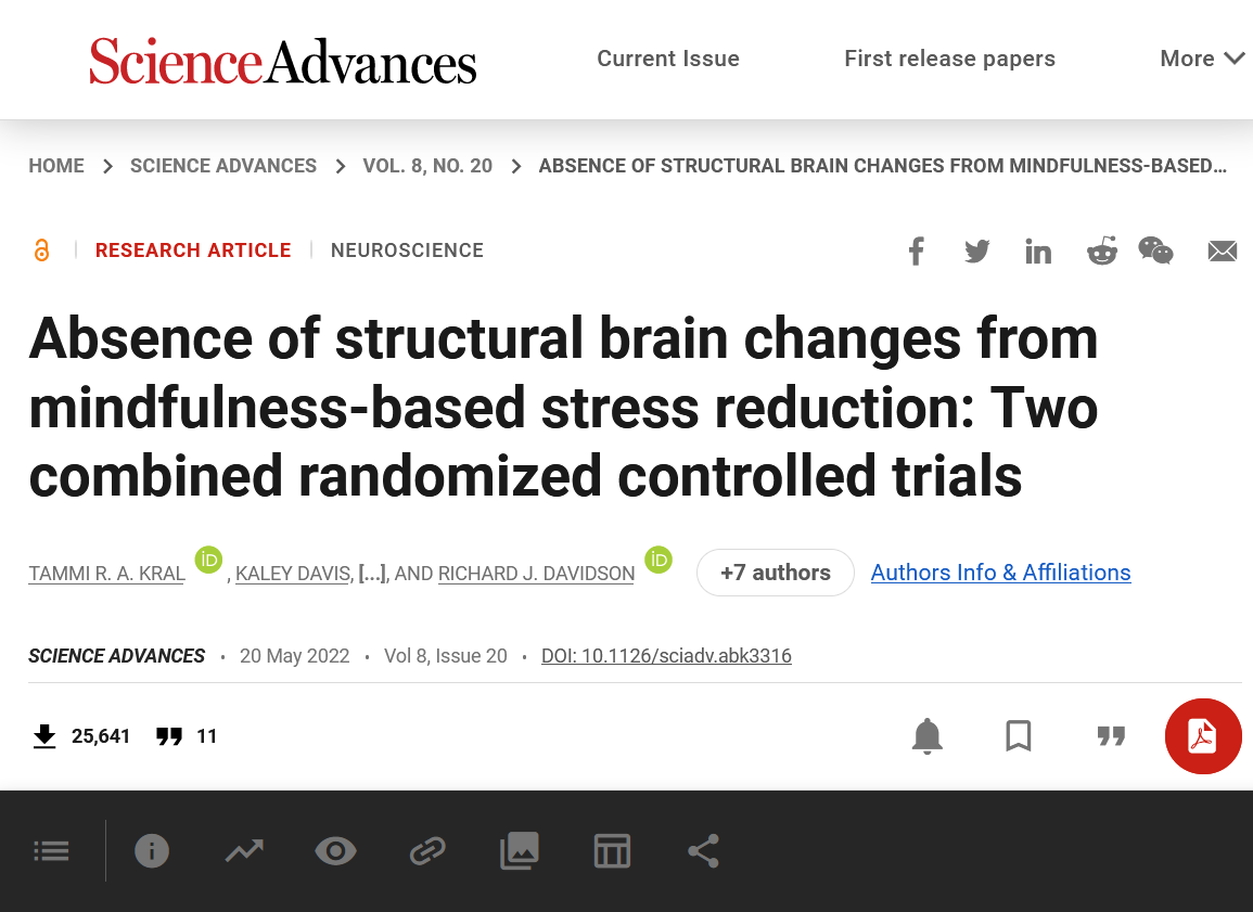 A research article on meditation on ScienceAdvances' site