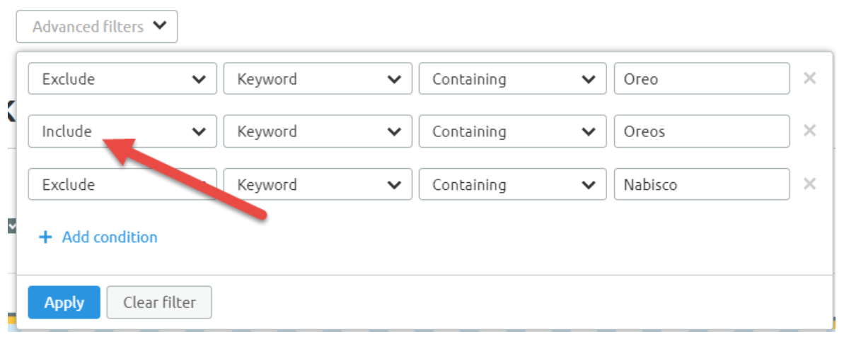 Second step SEMrush filtering for brand terms
