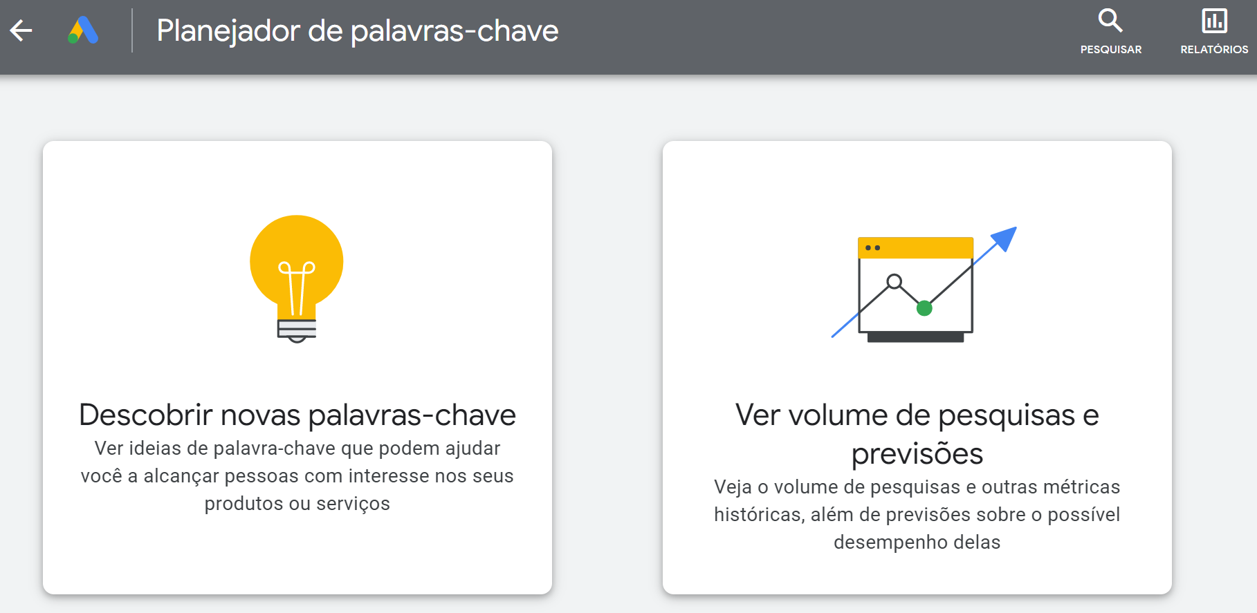 volume de pesquisa de palavras-chave - planejador de palavras-chave do google