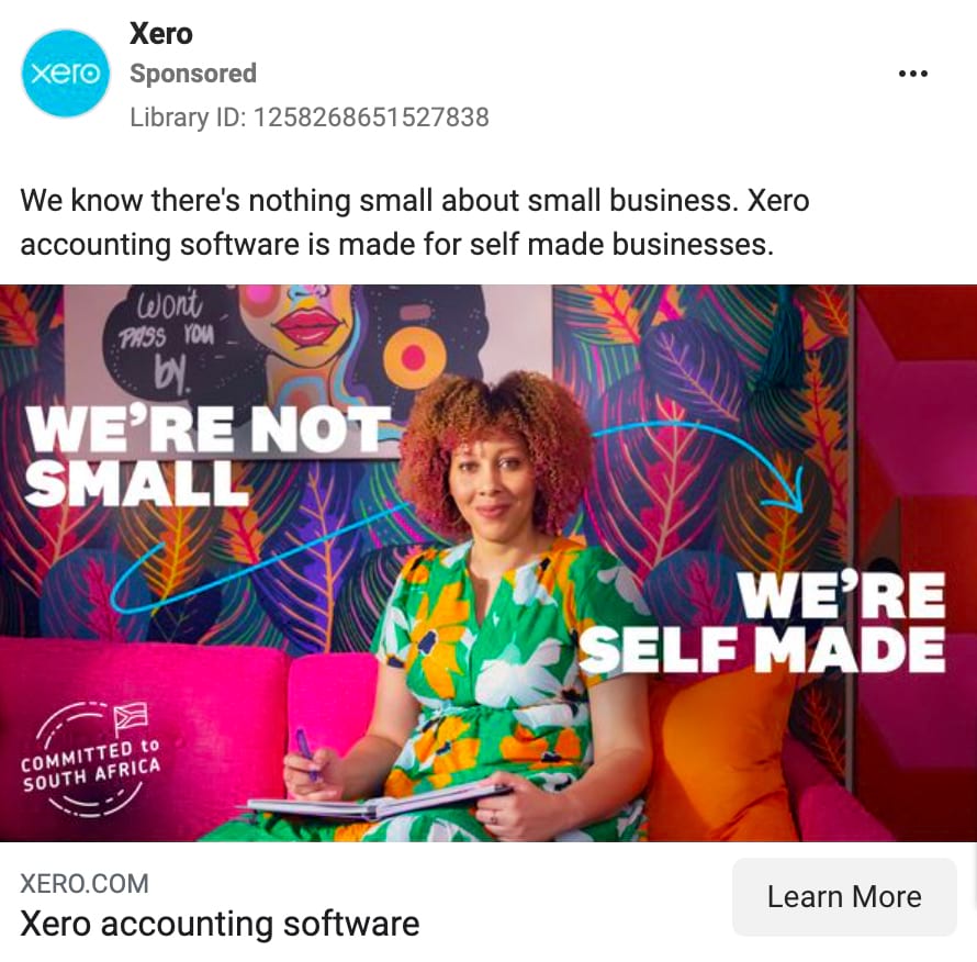 Xero’s Facebook ad with “We’re not small, we’re self-made.” copy