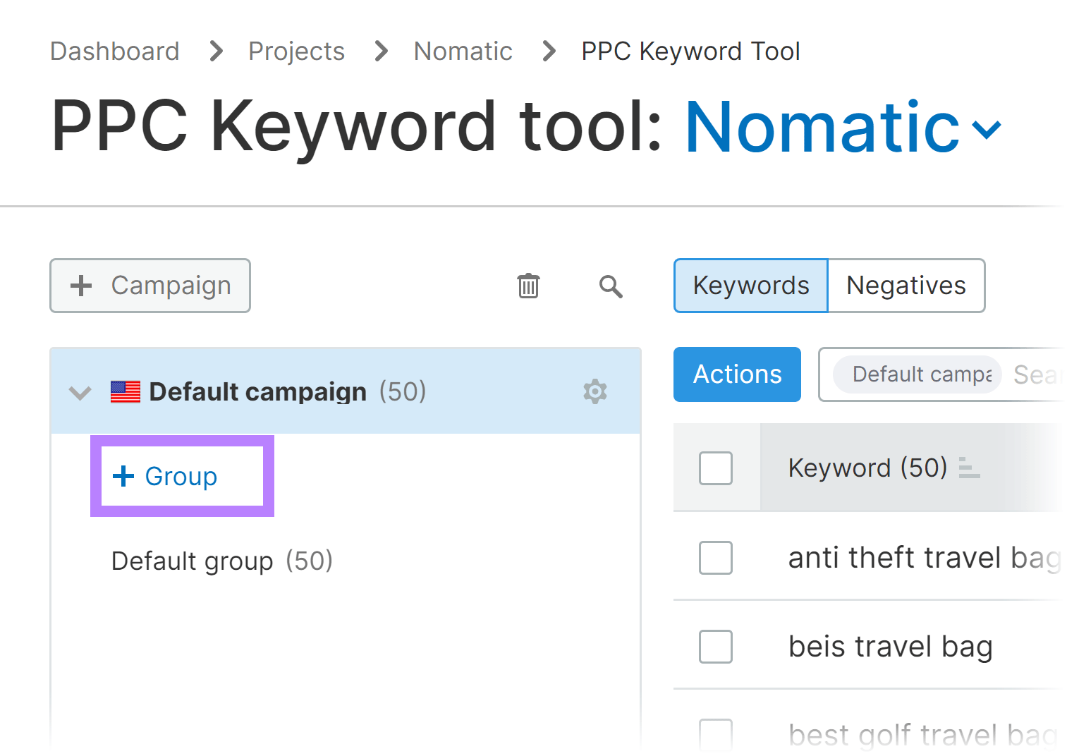 Group button highlighted.