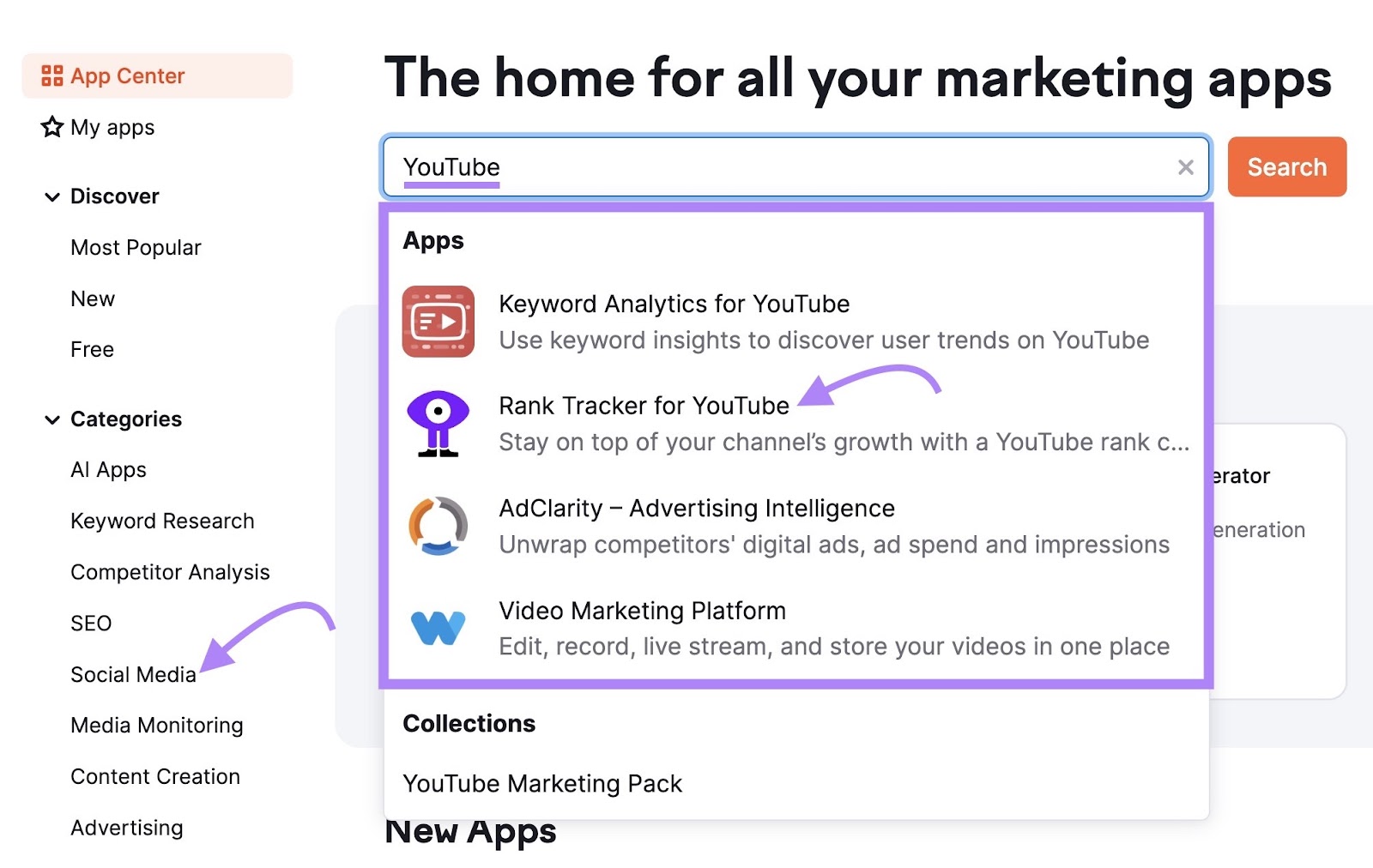 App CenterでRank Tracker for YouTubeツールに移動する